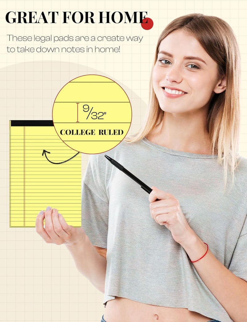 Aidunmis Yellow Note Pads 5x8 Small Legal Pads College Ruled Notepad for Office 6 Pack Yellow Writing Pads 5x8 Narrow Ruled Paper Pads 25 Lines 80 GSM Paper Tablets 5x8" Lined Notepads With 30 Sheets Per Pad - Image 3